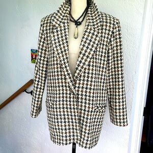 Jessica Scott Vintage Plaid Cream Brown Gray Wool Blend Button,Pockets SizeLarge